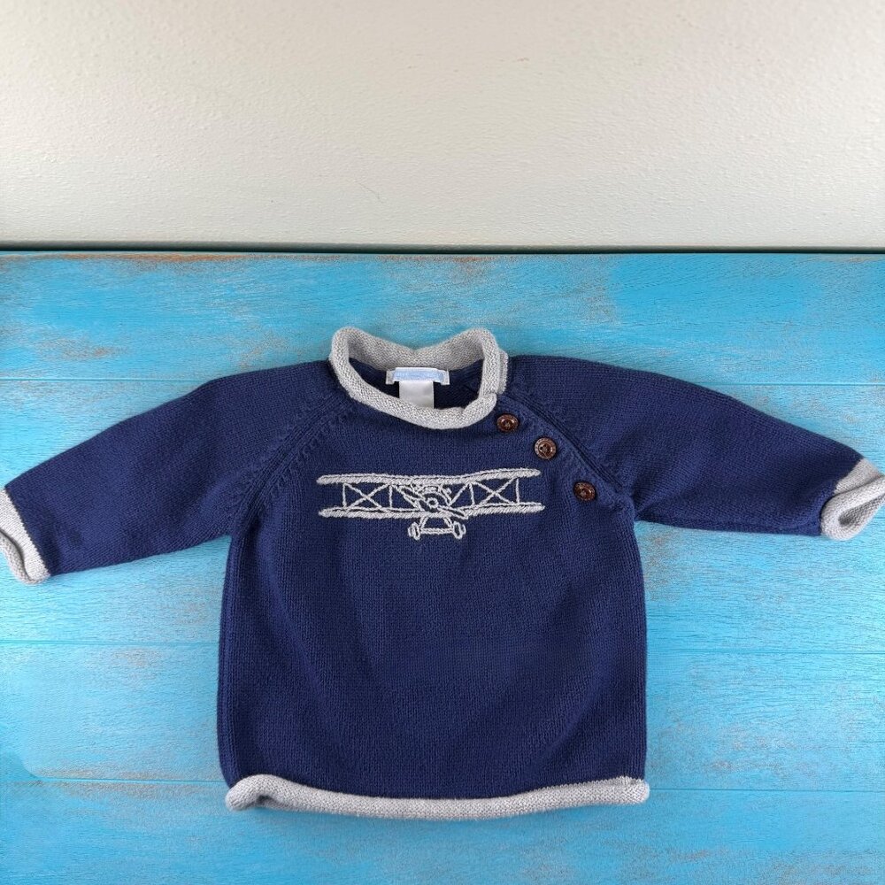 Janie and Jack Boys' Heavy Cotton Vintage Airplane Motif Sweater Size 3-6 mo.